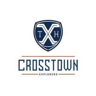 Crosstown Explorers logo featuring a shield with an X and letters T and H, with text below on white background