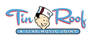 Tin Roof logo featuring a smiling vintage chef character and text reading A Live Music Joint